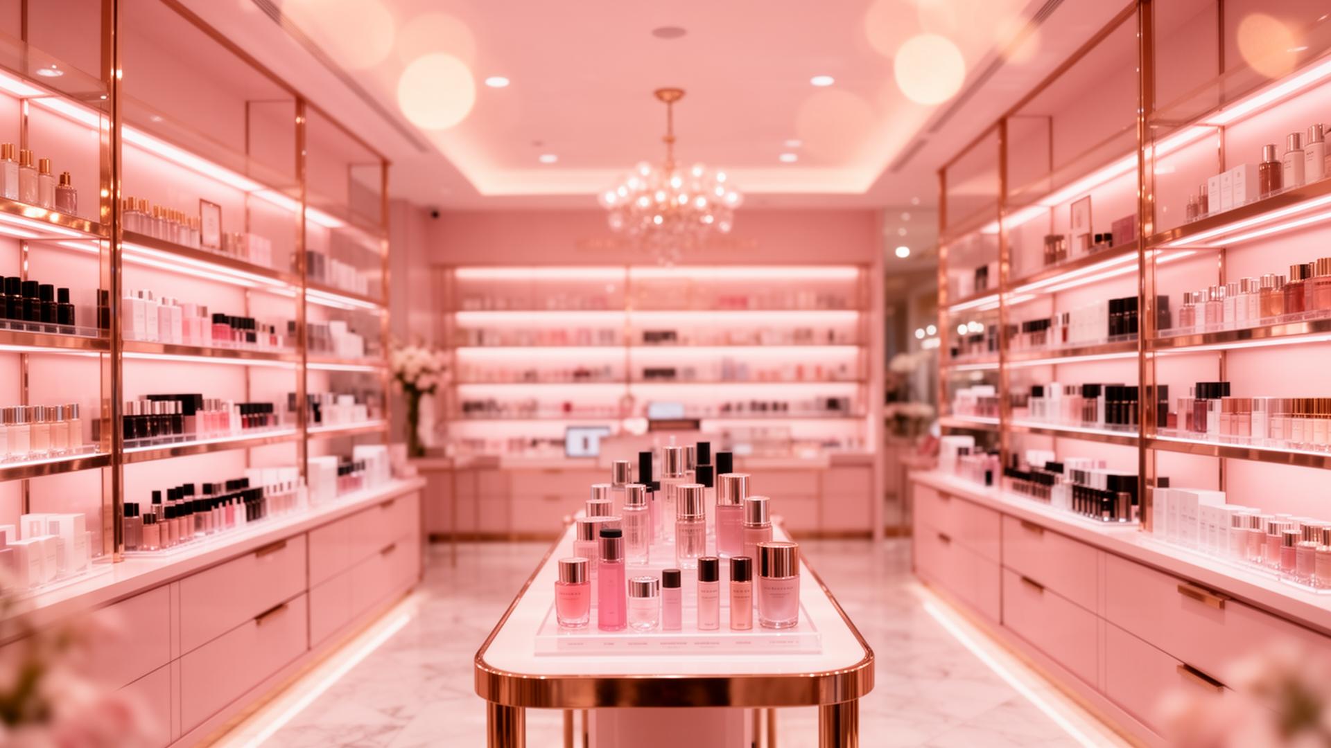 Interior elegante da loja Rekint Cosméticos em Birigui